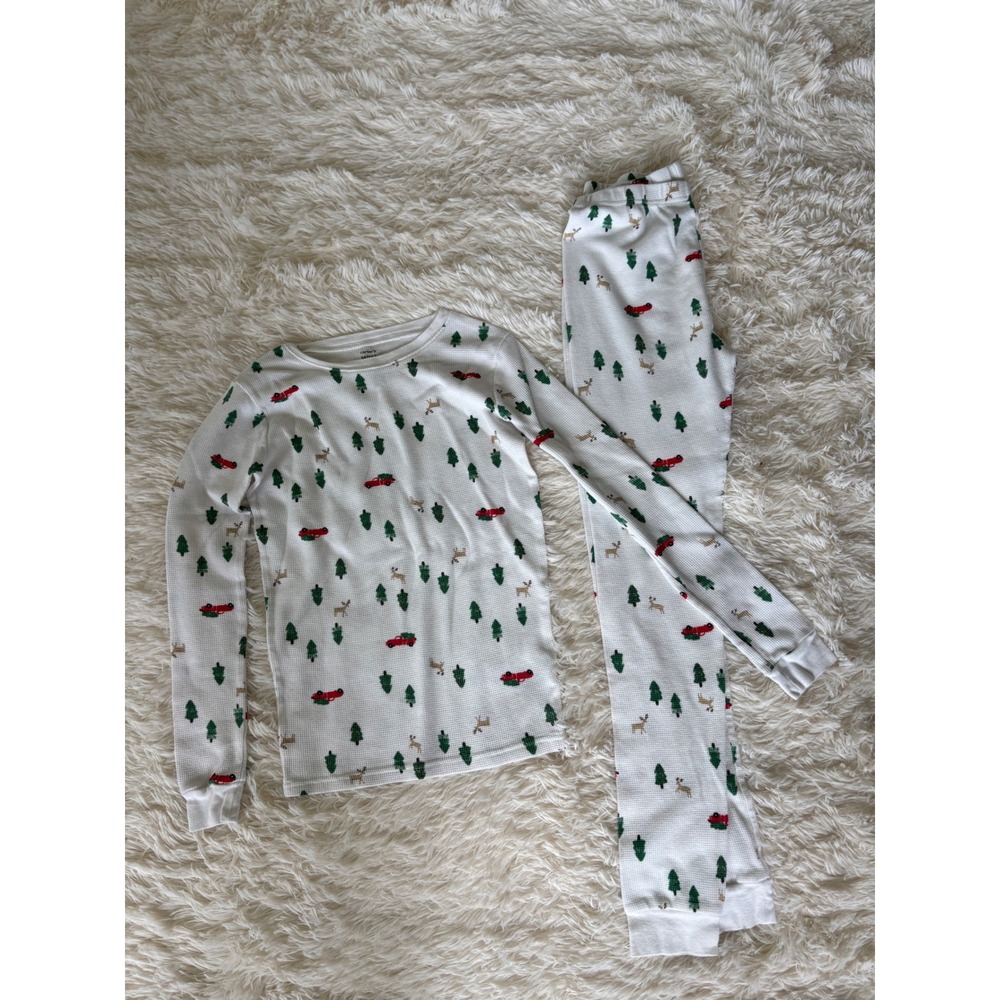 Carter's Kids Christmas‎ Pajamas Set Size 14 Trees Reindeer Red Car White